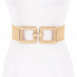 BNWT Faux Straw Square Buckle Elastic Belt Stretch Summer Belt